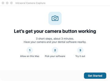 Intraoral Camera Capture 1.0.7 welcome screen with three guided setup steps